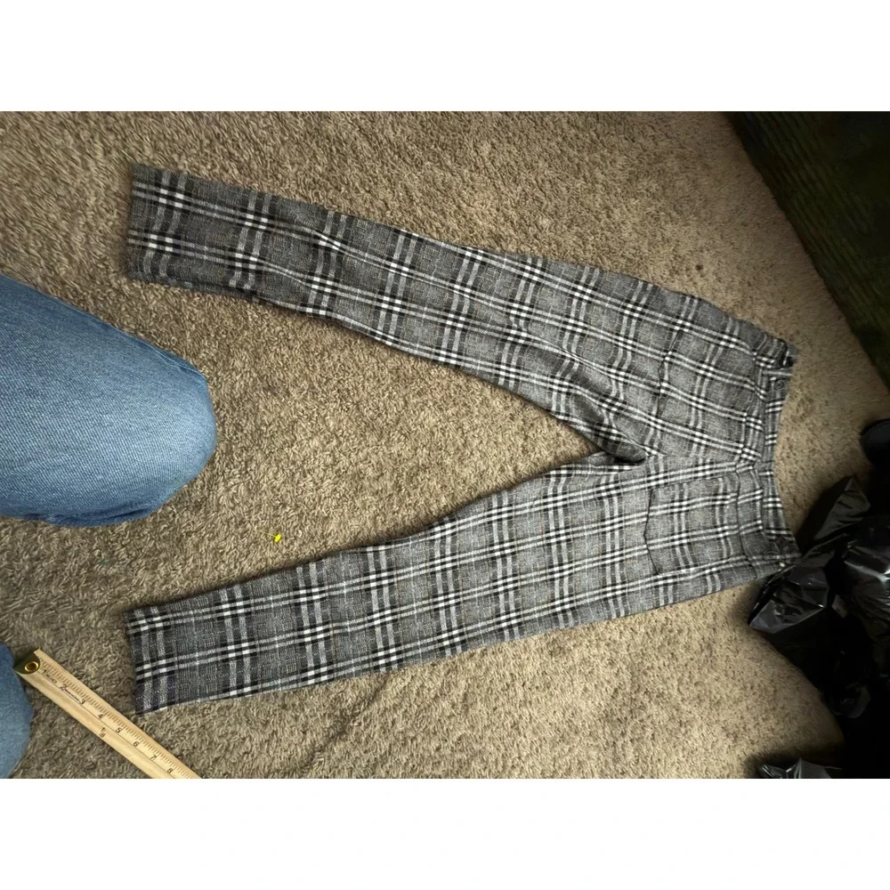 YoungLA Mens 32x30 Plaid Trousers Grey Black White Slim Fit Model 614 Dapper